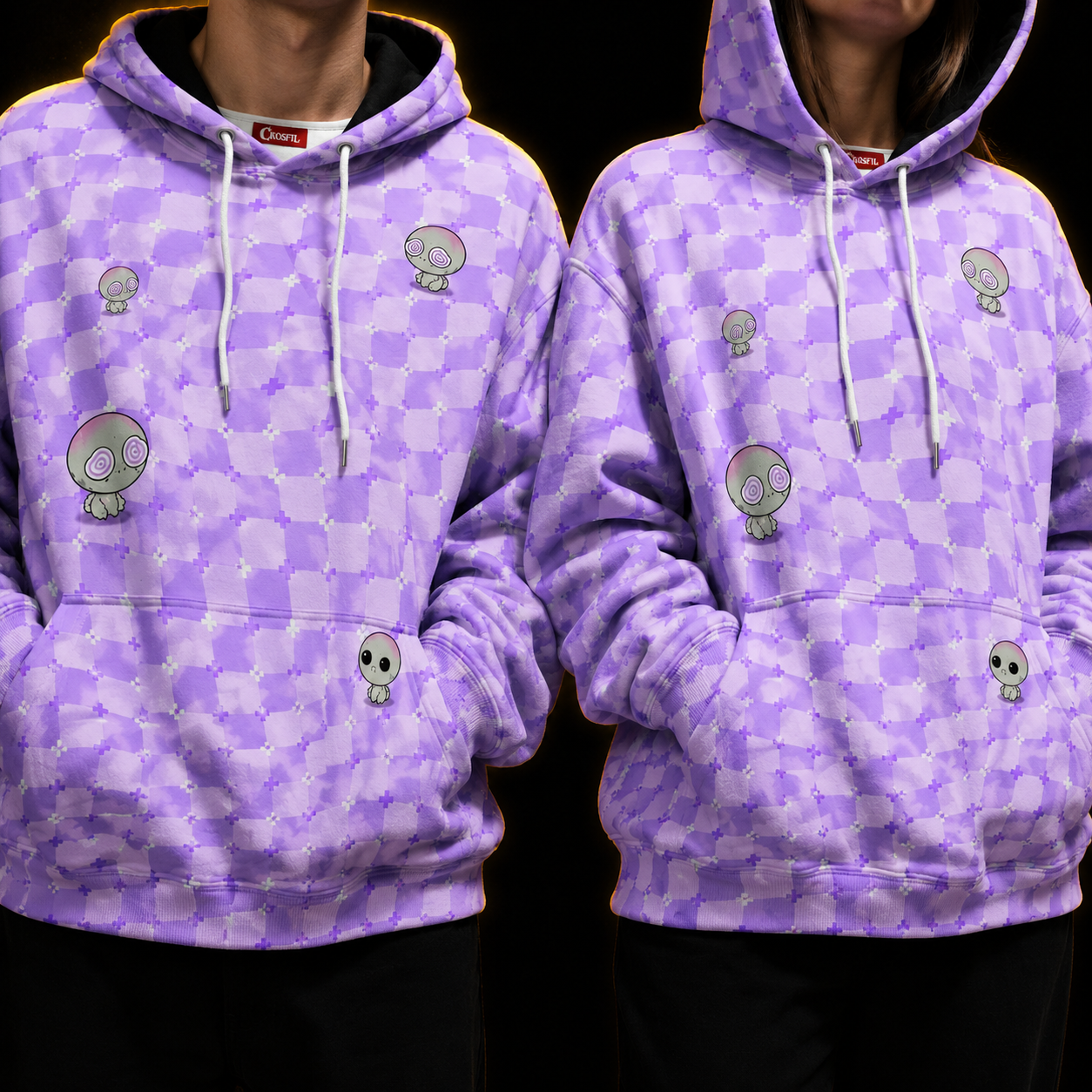 Crosfil Motion Sickness Hoodie — Pastel Alien Optical Illusion Print