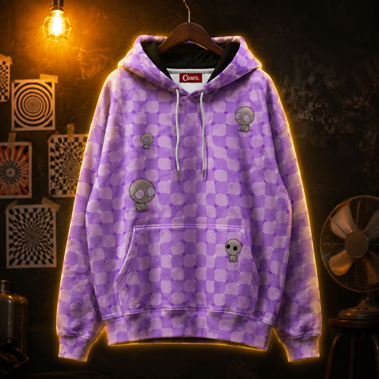 Crosfil Motion Sickness Hoodie — Pastel Alien Optical Illusion Print