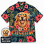 Custom Dog & Text Tropical Sunset Hawaiian Shirt — Personalized Hibiscus Aloha