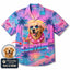 Custom Dog & Text Miami Beach Hawaiian Shirt — Personalized 80s Synthwave Flamingo Aloha