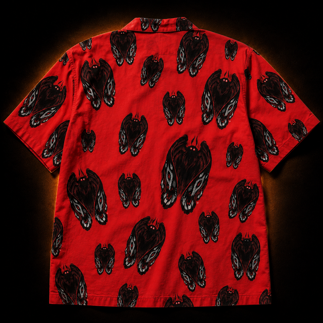 Crosfil Omen Hawaiian Shirt — Red Mothman Scratchboard Print