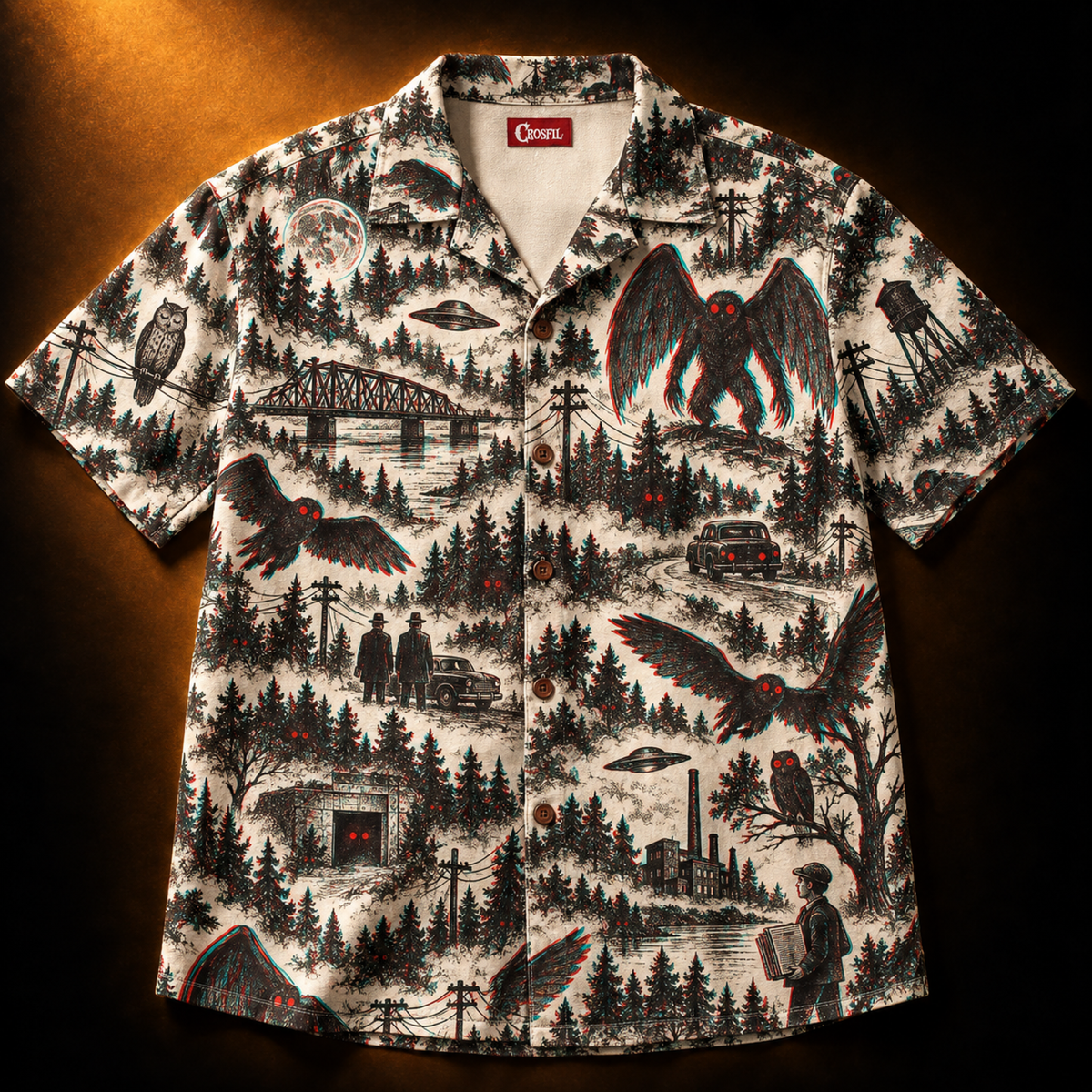 Point Pleasant 1966 Hawaiian Shirt — Mothman Night Toile Print