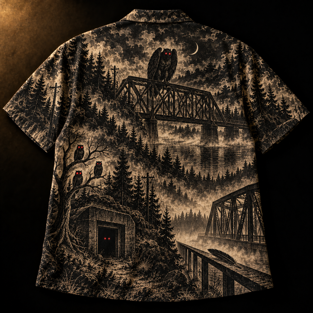 Point Pleasant 3D Hawaiian Shirt — Anaglyph Mothman Toile Print