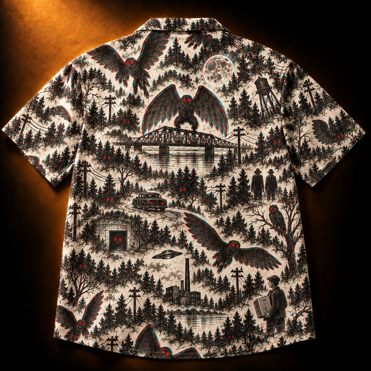 Point Pleasant 1966 Hawaiian Shirt — Mothman Night Toile Print