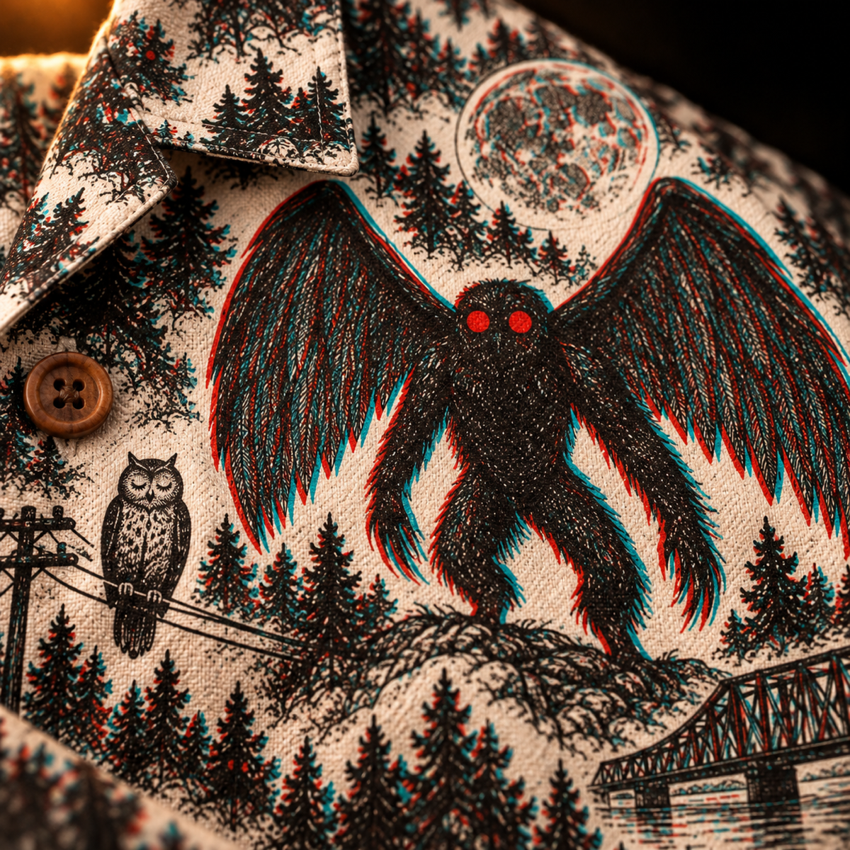 Point Pleasant 1966 Hawaiian Shirt — Mothman Night Toile Print