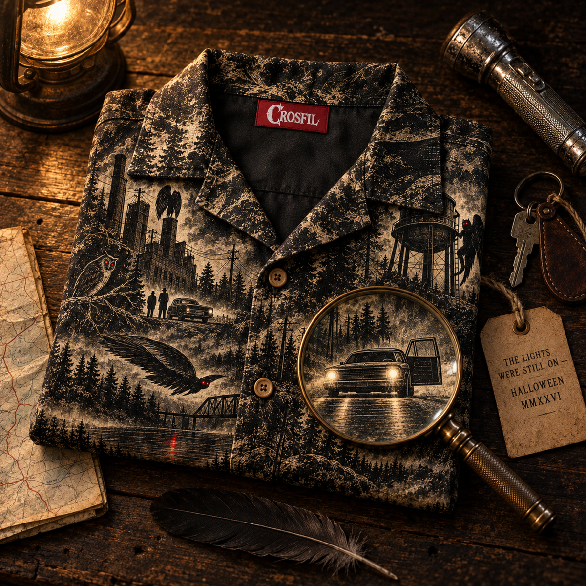 Point Pleasant 3D Hawaiian Shirt — Anaglyph Mothman Toile Print