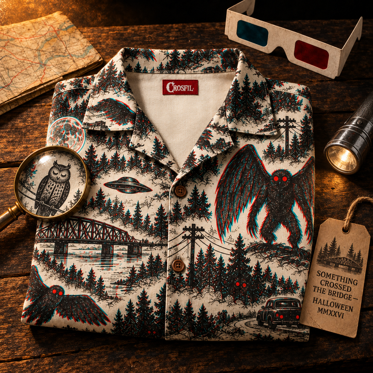Point Pleasant 1966 Hawaiian Shirt — Mothman Night Toile Print