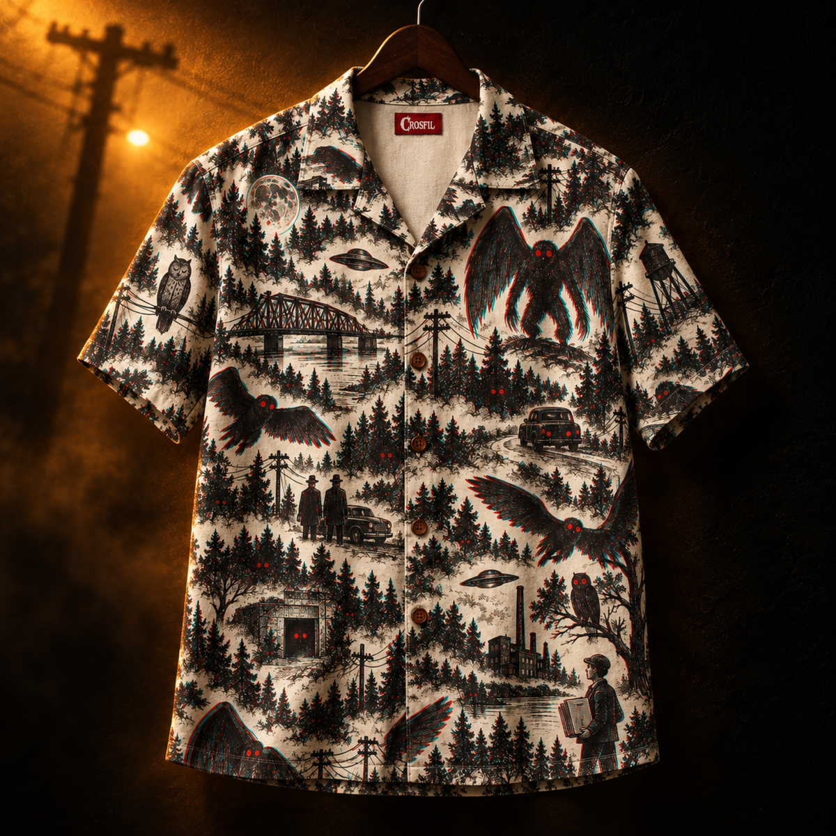 Point Pleasant 1966 Hawaiian Shirt — Mothman Night Toile Print