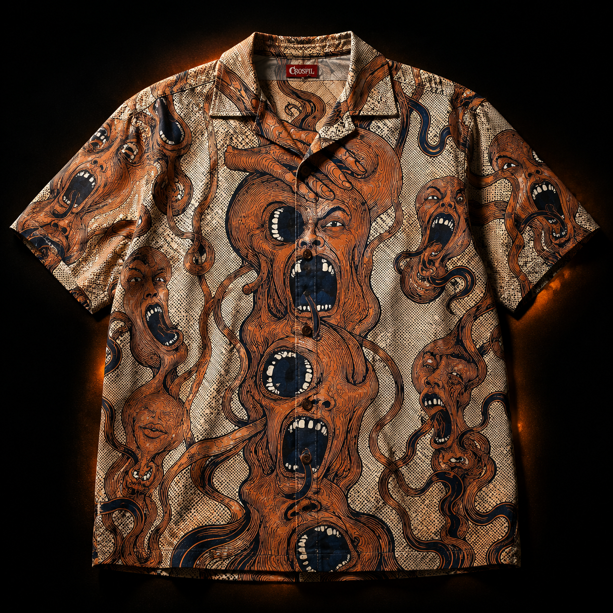 Crosfil Pressure Hawaiian Shirt — Psychedelic Screaming Faces Print
