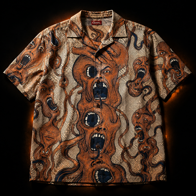 Crosfil Pressure Hawaiian Shirt — Psychedelic Screaming Faces Print