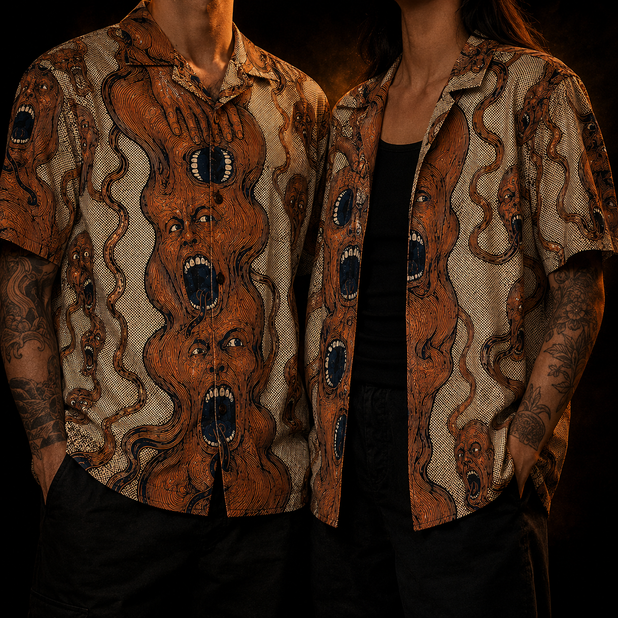 Crosfil Pressure Hawaiian Shirt — Psychedelic Screaming Faces Print