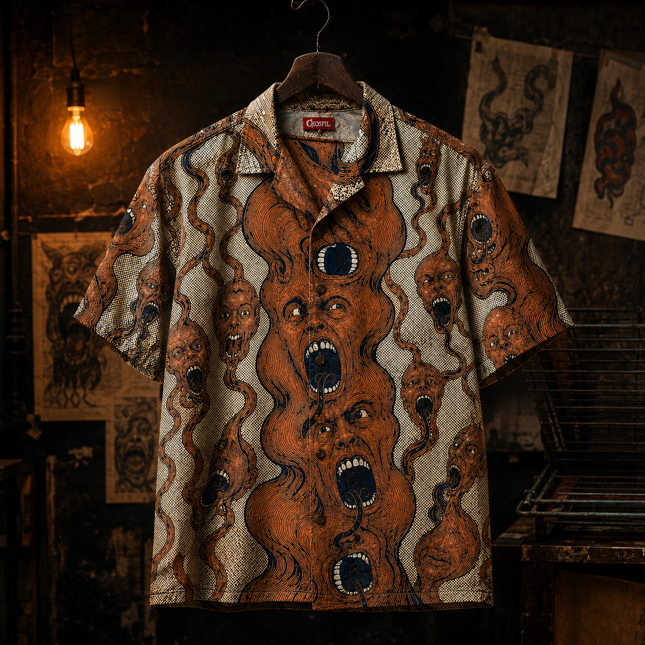 Crosfil Pressure Hawaiian Shirt — Psychedelic Screaming Faces Print