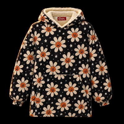 Pumpkin Daisies Unisex Hoodie Blanket — Jack-O'-Lantern Floral Print