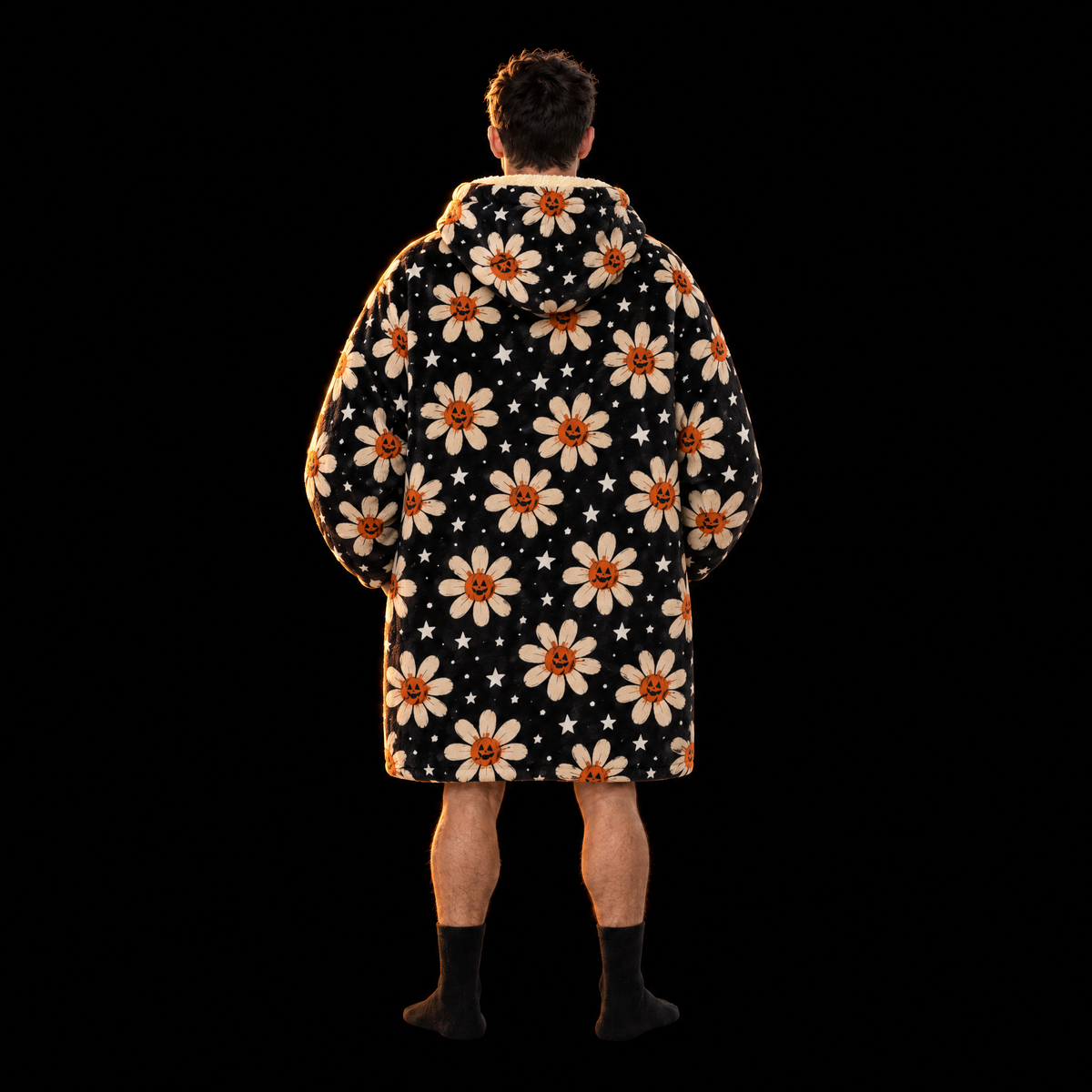 Pumpkin Daisies Unisex Hoodie Blanket — Jack-O'-Lantern Floral Print