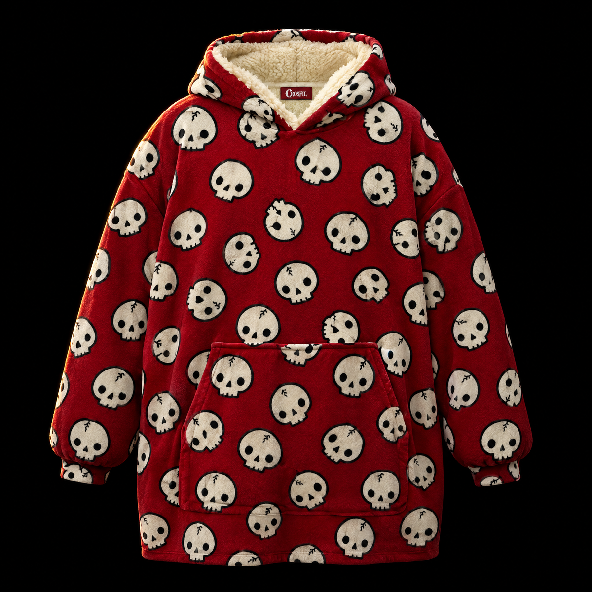 Red Skulls Unisex Hoodie Blanket — Cartoon Skull Toss Print
