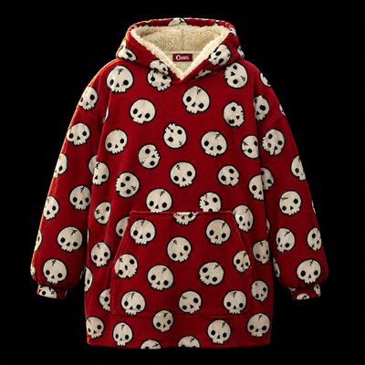 Red Skulls Unisex Hoodie Blanket — Cartoon Skull Toss Print