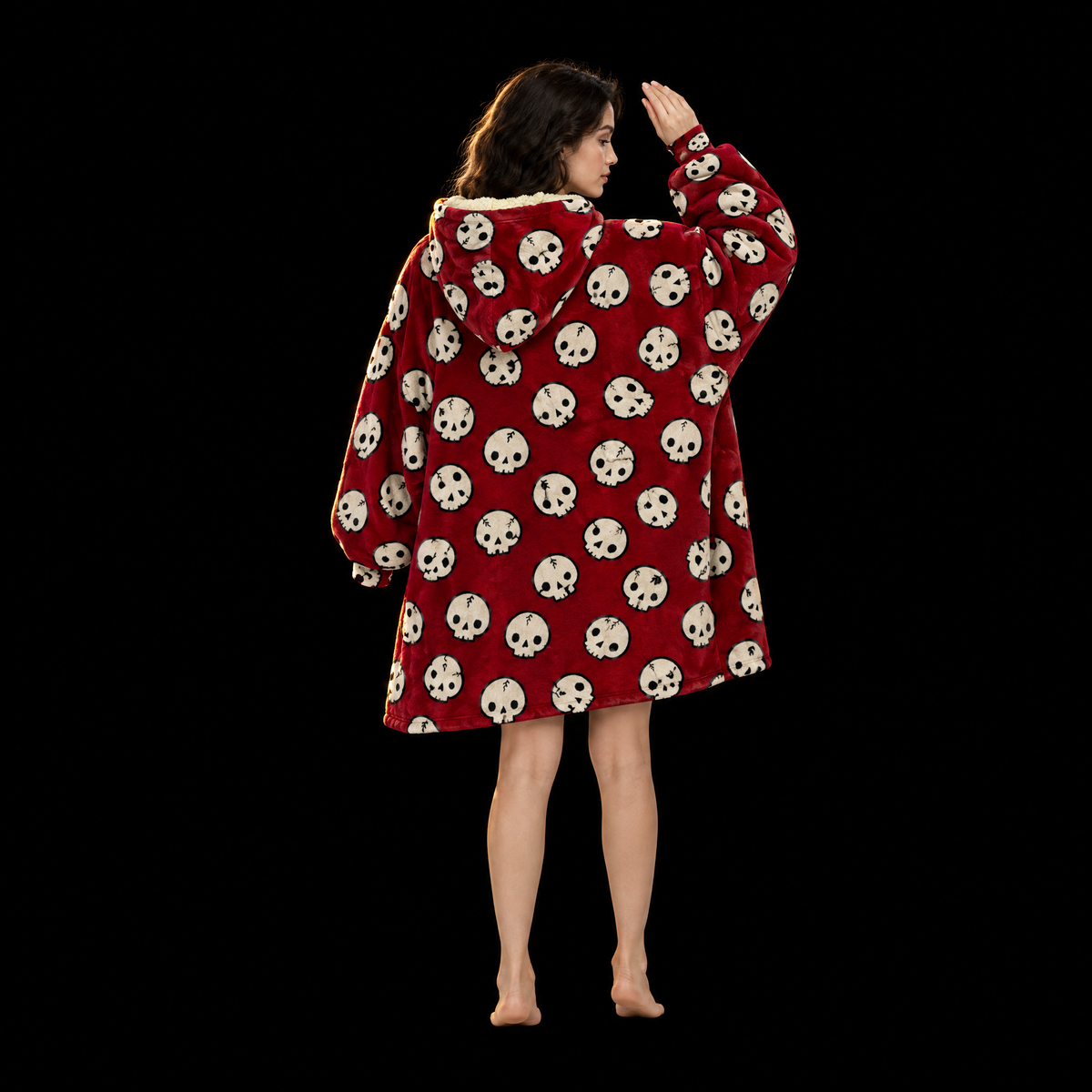 Red Skulls Unisex Hoodie Blanket — Cartoon Skull Toss Print