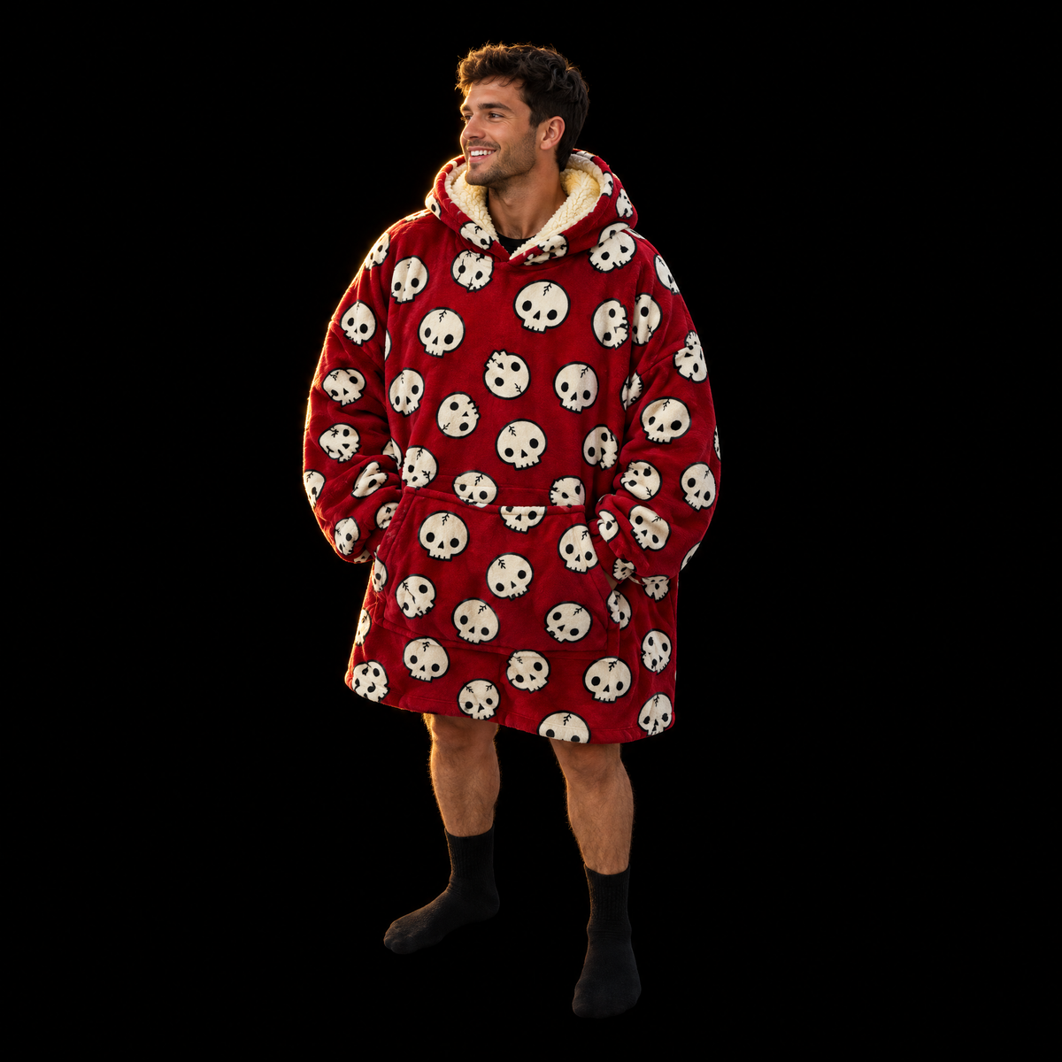 Red Skulls Unisex Hoodie Blanket — Cartoon Skull Toss Print