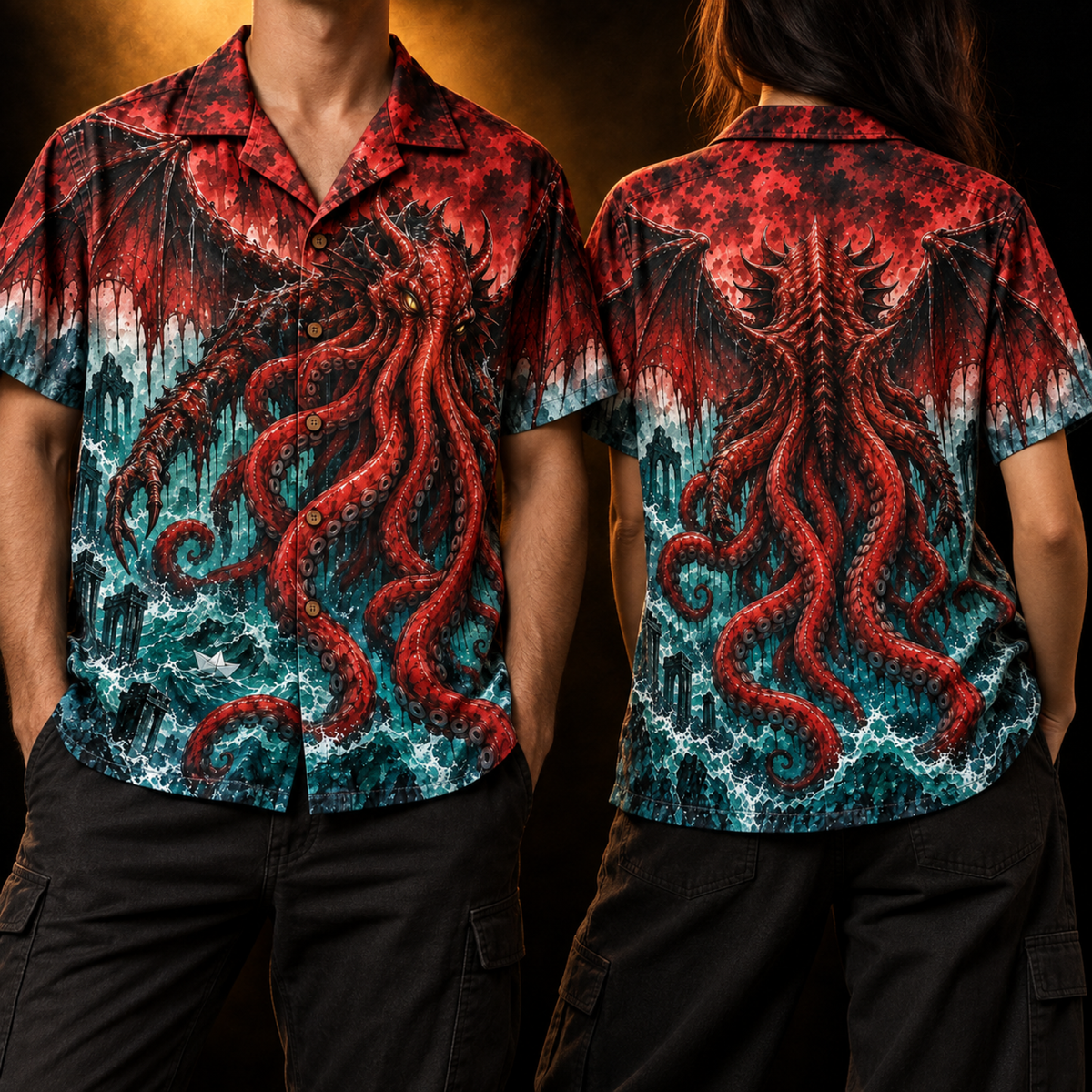 Red Tide Hawaiian Shirt — Crimson Sea God Print