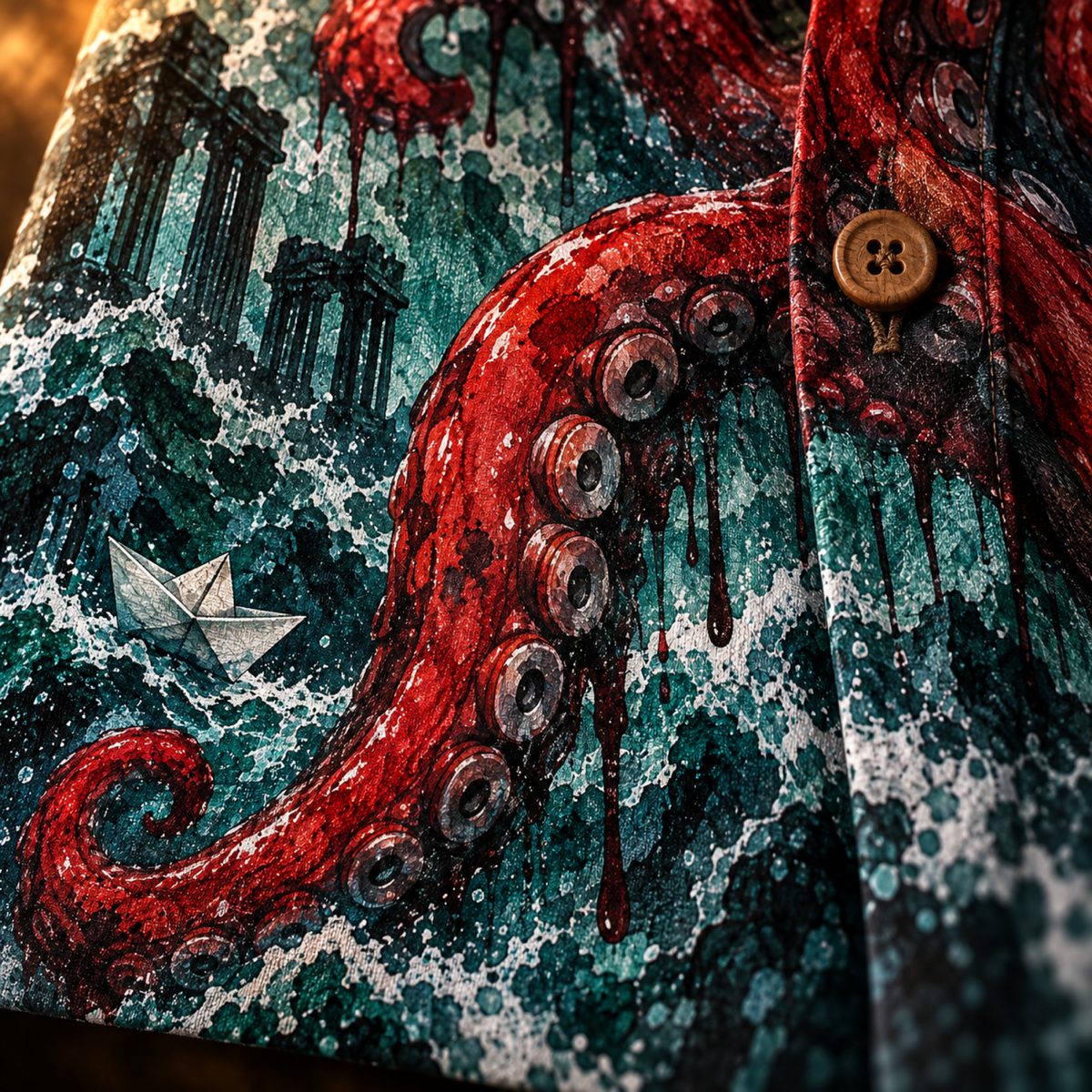 Red Tide Hawaiian Shirt — Crimson Sea God Print