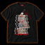 Rental Return black T-shirt — vintage vhs tape stack horror print