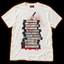 Rental Return white T-shirt — vintage vhs tape stack horror print