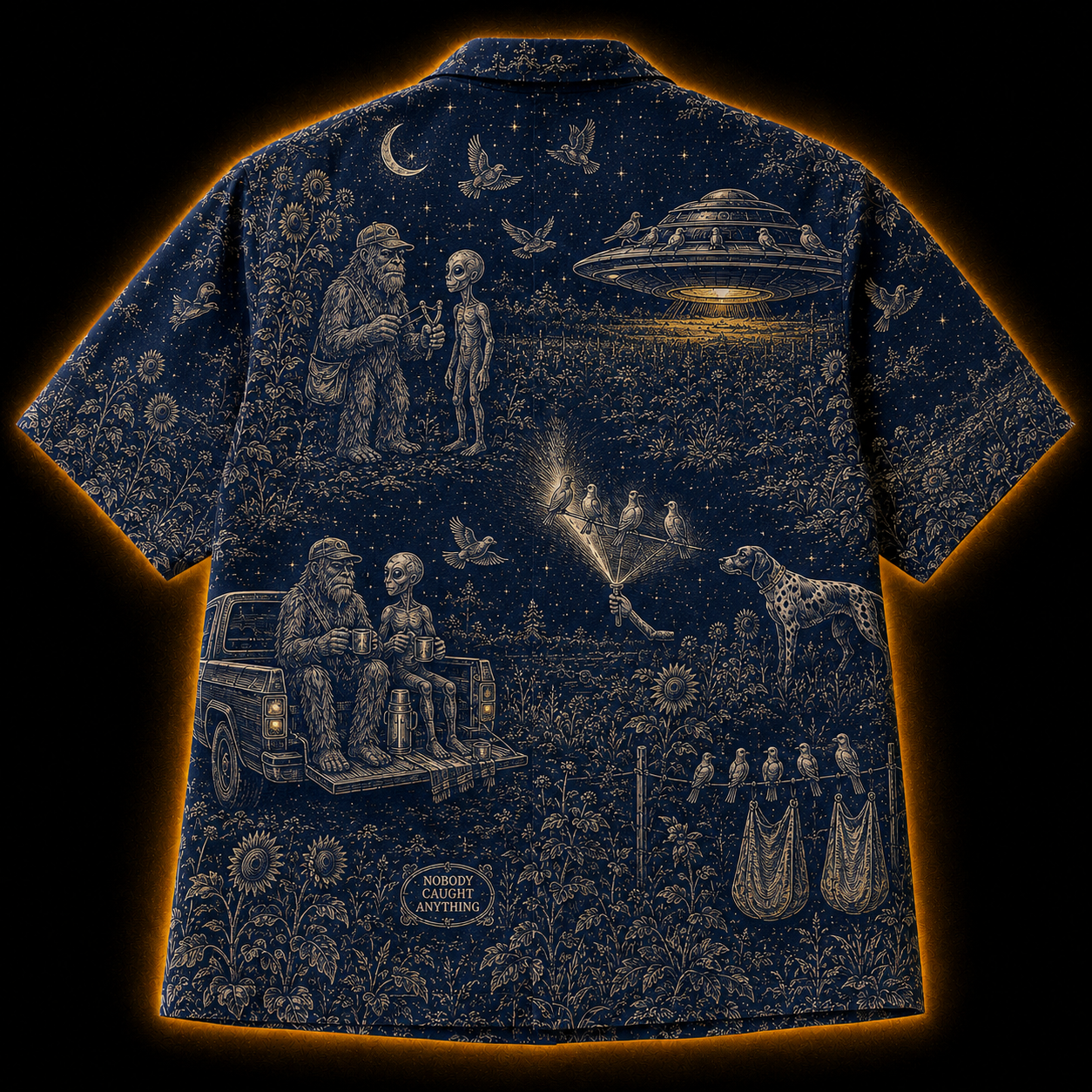 Crosfil Second Cup Hawaiian Shirt — Bigfoot & Alien Toile Print