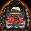 Slay Ride hoodie back — red camper van driving away under a full moon with presents spilling out