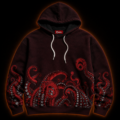 Crosfil Surfacing Hoodie — Red Kraken Tentacle All-Over Print