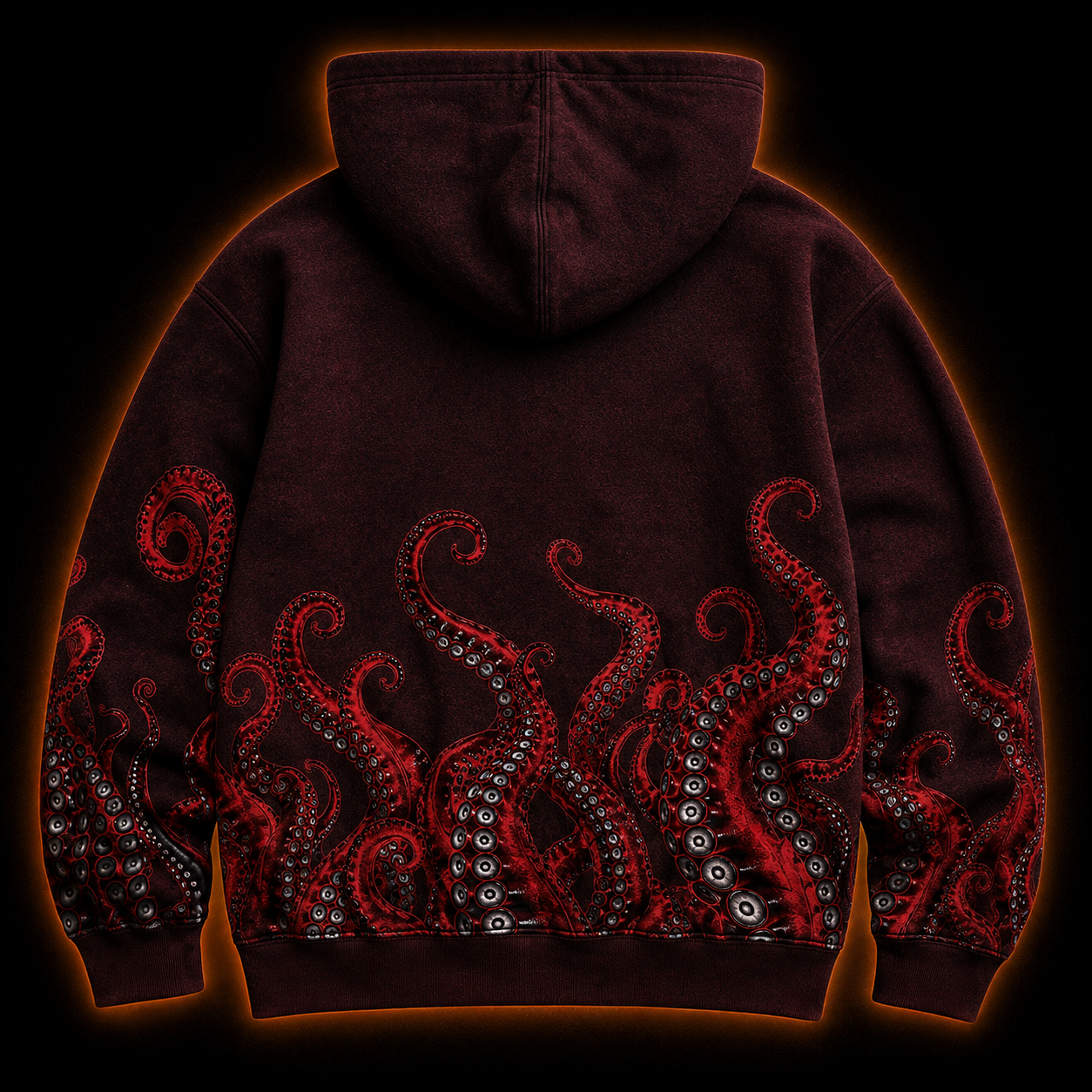 Crosfil Surfacing Hoodie — Red Kraken Tentacle All-Over Print