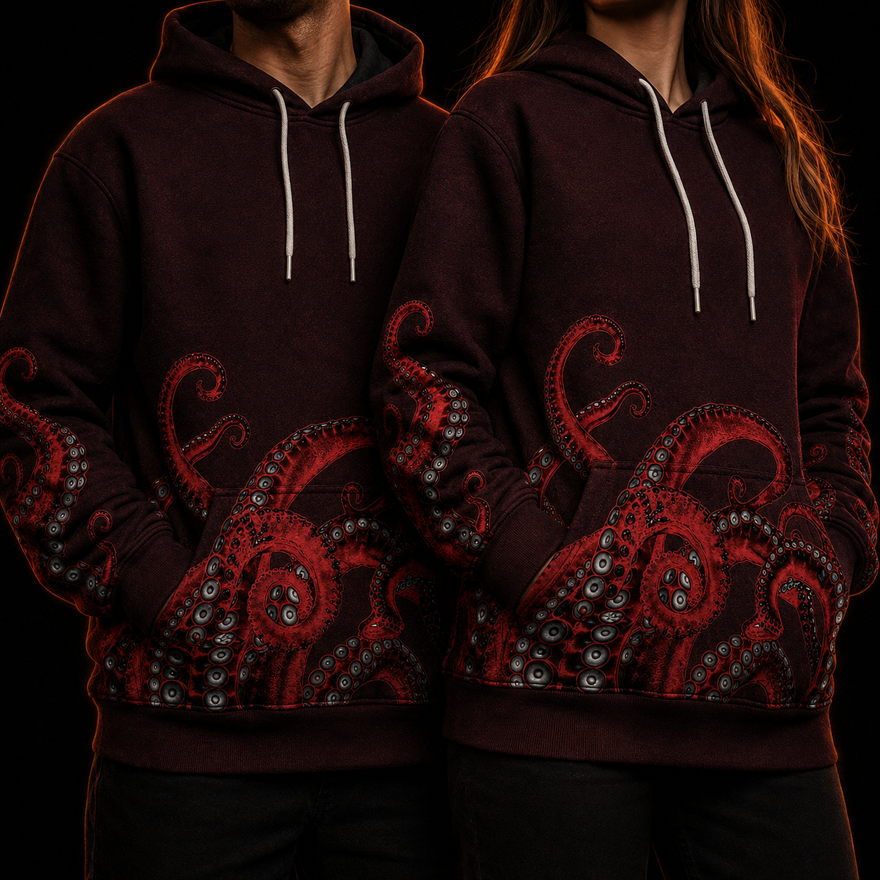 Crosfil Surfacing Hoodie — Red Kraken Tentacle All-Over Print
