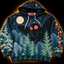 The Lookout hoodie front — red-eyed Mothman in a Santa hat over a snowy pine forest, chalk pastel print