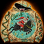 The Night Ride hoodie front — Santa riding a black skull-faced reindeer in a turquoise halftone circle, vintage Christmas card print