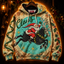 The Night Ride vintage Christmas hoodie hanging on a wooden hanger