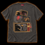 Video Nasty pepper T-shirt — retro horror CRT TV stack with VHS glitch screens, vintage screenprint style