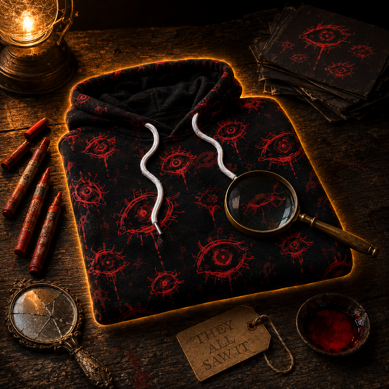 Crosfil Witness Hoodie — Red Eyes Gothic Horror All-Over Print