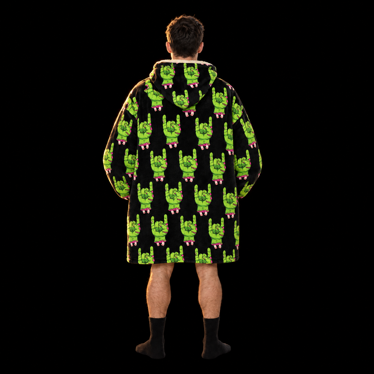 Zombie Rock Hands Unisex Hoodie Blanket — Undead Horns Print