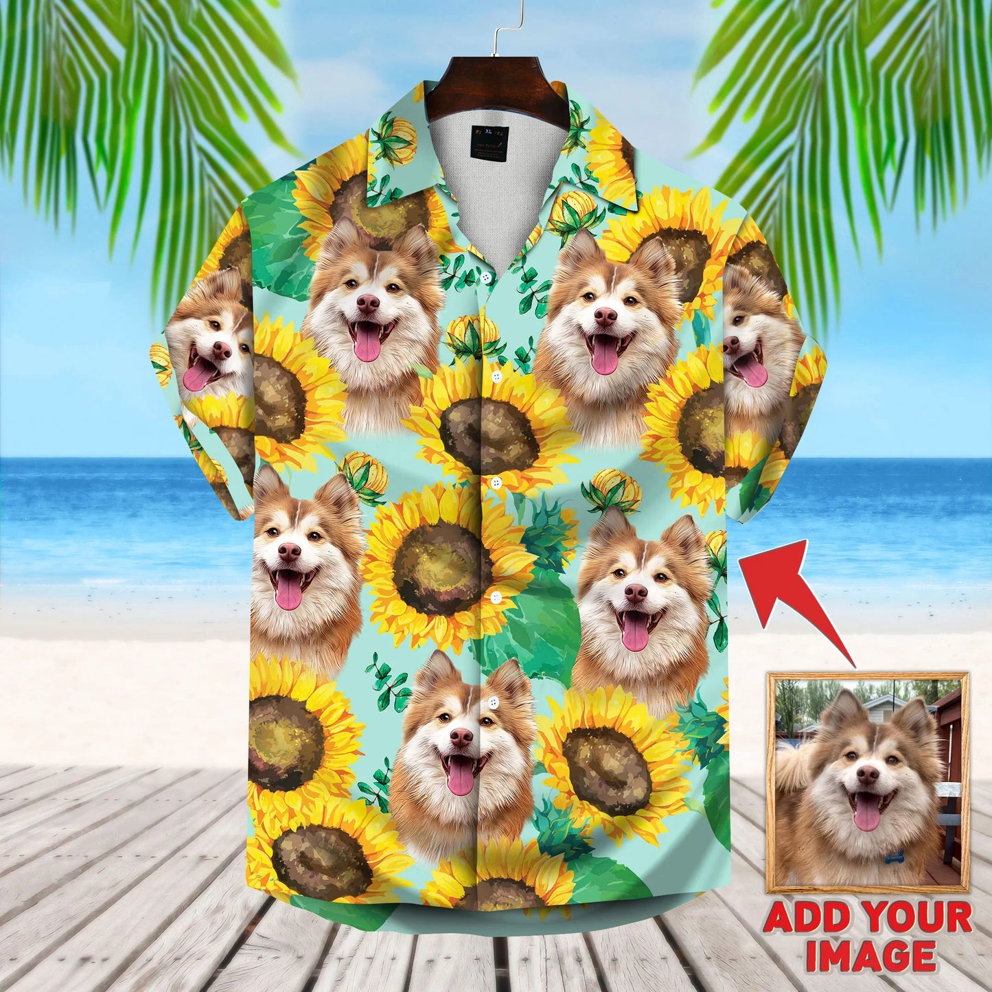 Custom Sunflower & Green Pattern Short-Sleeve Hawaiian Shirt