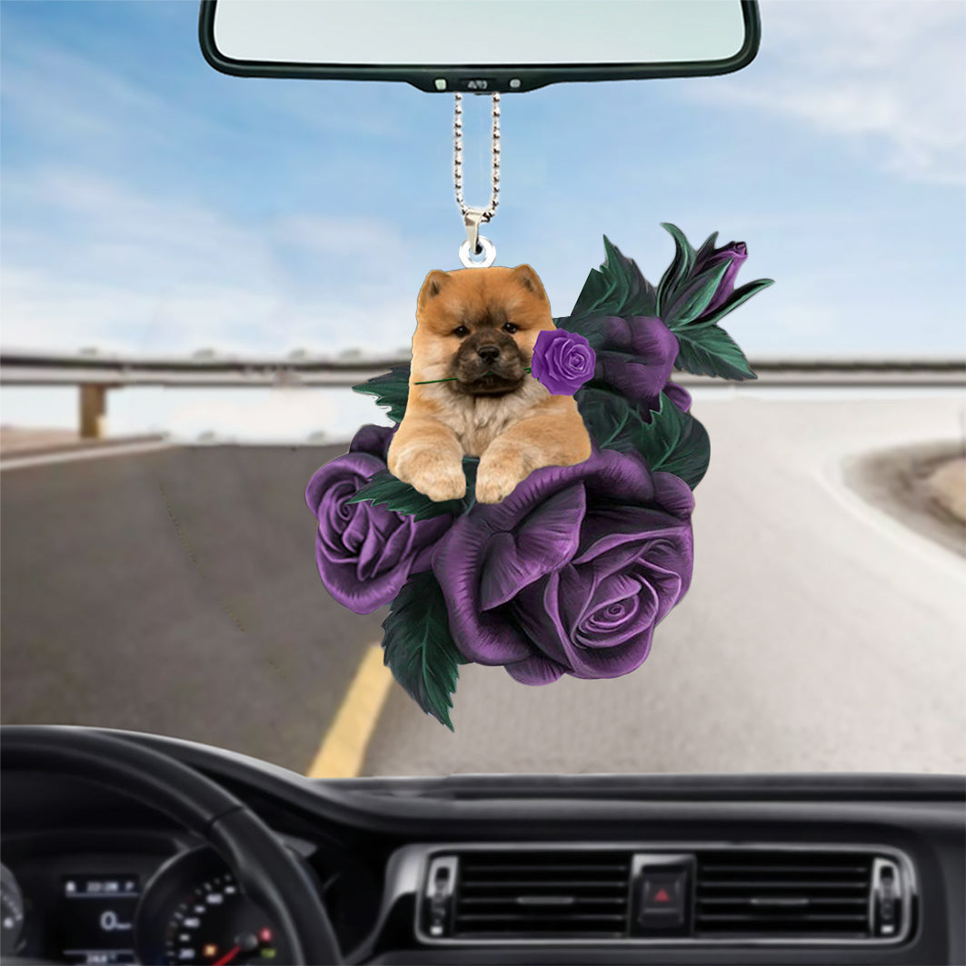 Chow Chow In Purple Rose Car Hanging Ornament