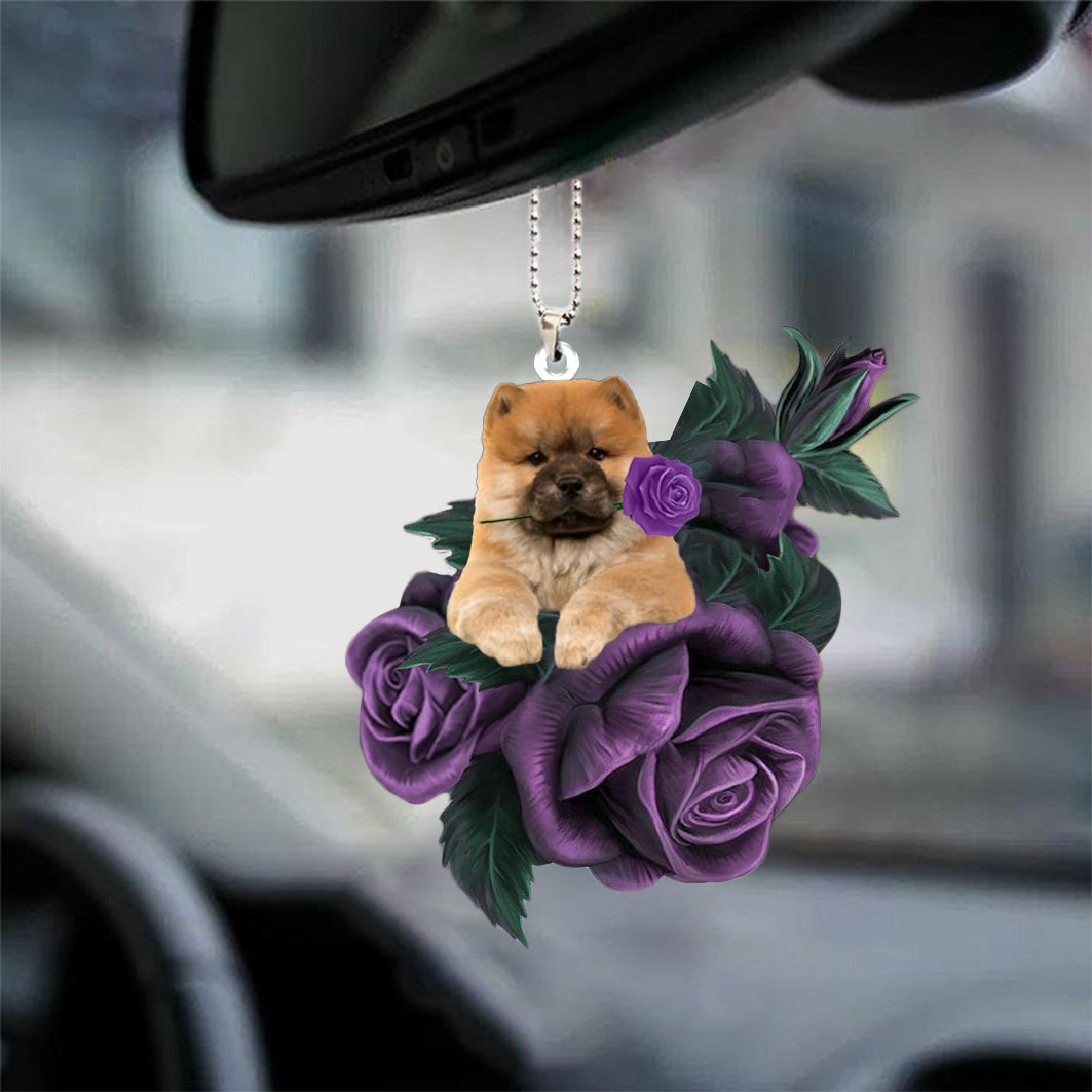 Chow Chow In Purple Rose Car Hanging Ornament