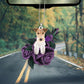 Wire Fox Terrier In Purple Rose Car Hanging Ornament