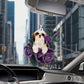 Shih Tzu In Purple Rose Car Hanging Ornament