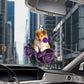 Rough Collie In Purple Rose Car Hanging Ornament
