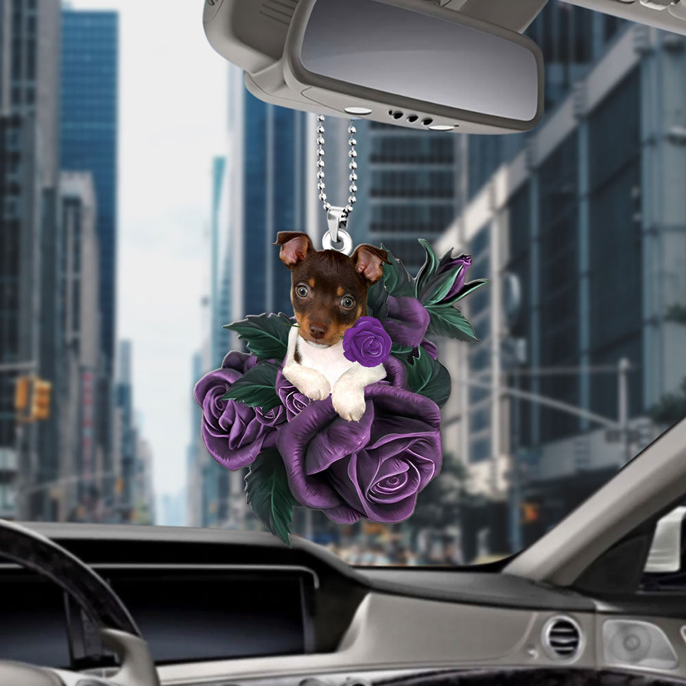 Rat Terrier In Purple Rose Car Hanging Ornament