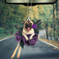 Pug In Purple Rose Car Hanging Ornament