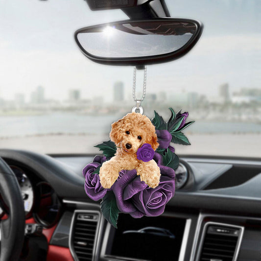 Poodle In Purple Rose Car Hanging Ornament