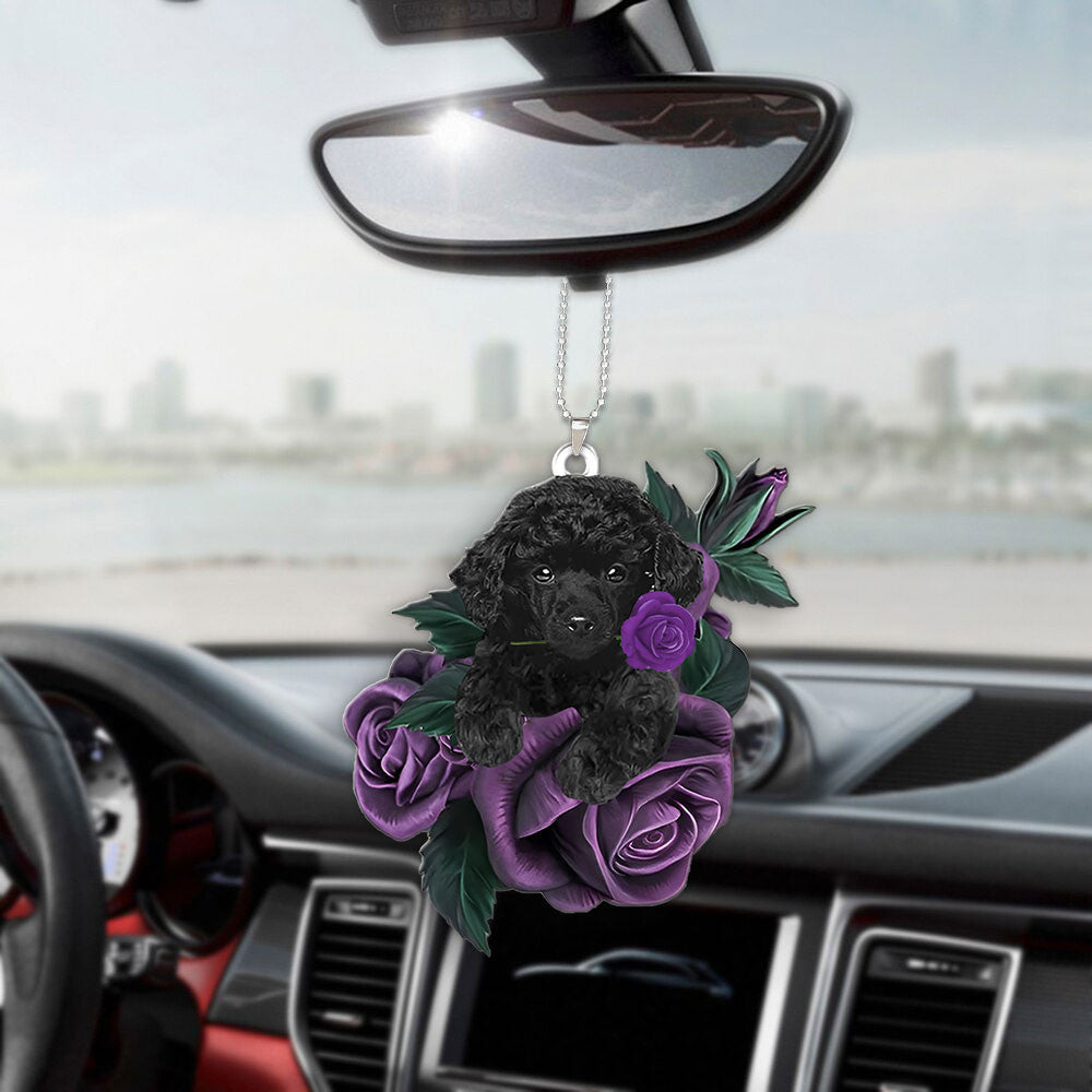 Poodle In Purple Rose Car Hanging Ornament