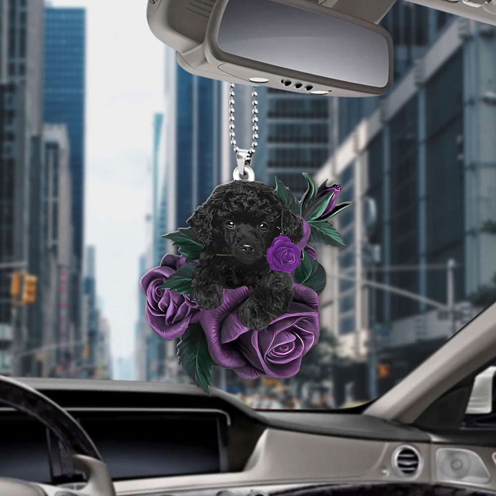 Poodle In Purple Rose Car Hanging Ornament