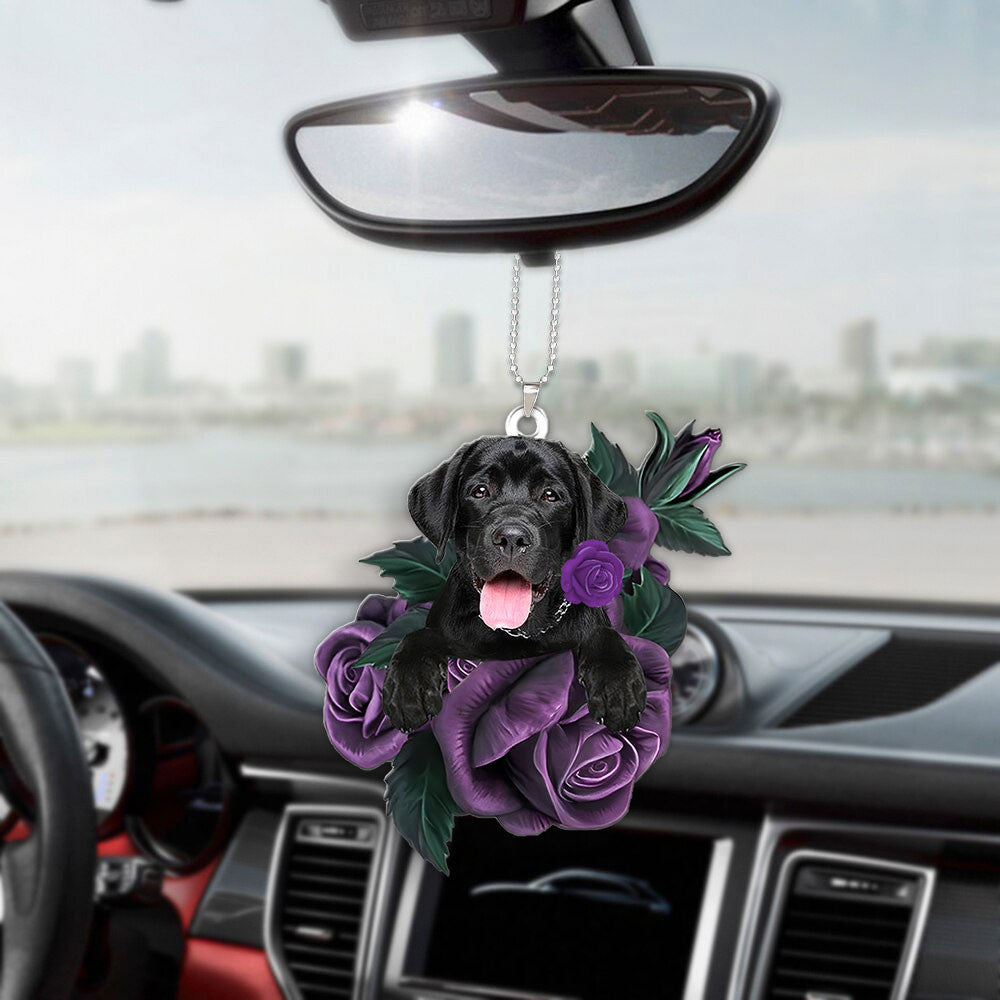 Labrador Retriever In Purple Rose Car Hanging Ornament