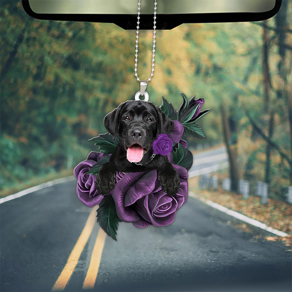 Labrador Retriever In Purple Rose Car Hanging Ornament